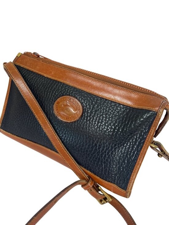 Dooney & Bourke Handbags - Dooney & Bourke Vintage Navy & Brown Pebble Leather Crossbody Bag With Adjustabl